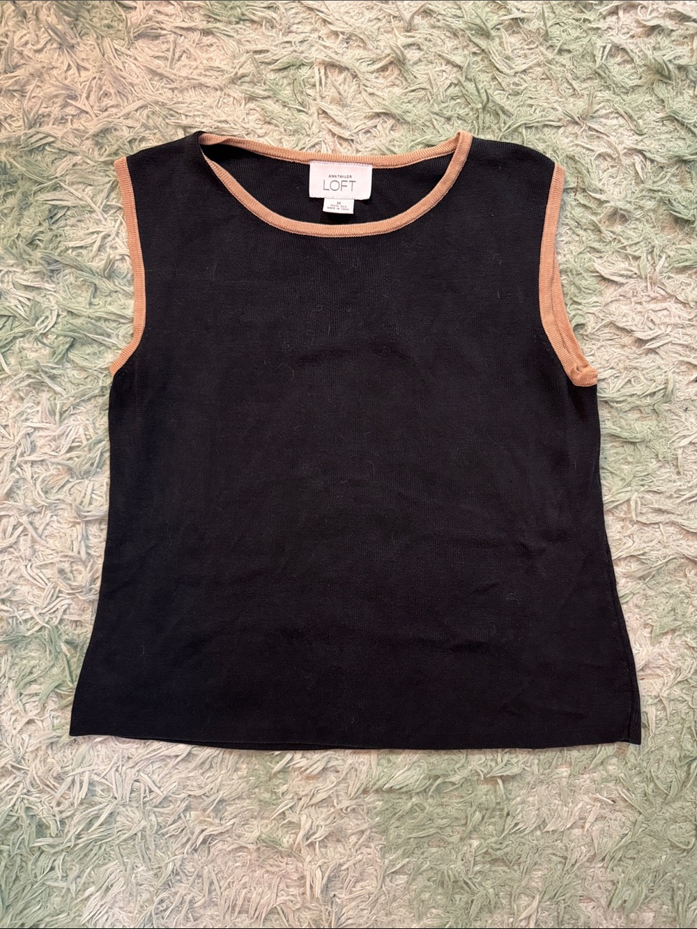 LOFT Black Sleeveless Tank with Tan Trim